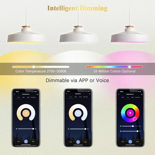 Vista 4 de DiCUNO Bombillas inteligentes, bombilla cambiante a todo color, compatible con Alexa, Google Assistant, no requiere concentrador, RGBCW multicolor