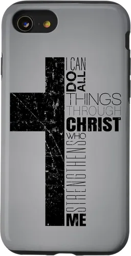 Vista 17 de iPhone XS Max Negro Cristiano Cruz Religiosa Biblia Verso Filipenses 4 13 Caso