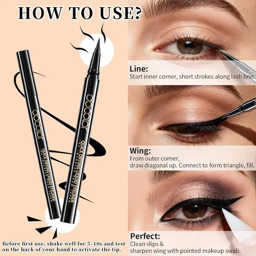 Vista 7 de Docolor - Lápiz delineador de ojos impermeable súper delgado y preciso, delineador líquido negro para todo el día, maquillaje profesional, lápiz