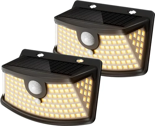 Vista 15 de Aootek Luces solares con sensor de movimiento, 120 luces LED con reflector de luces, gran angular de 270°, impermeable IP65, luces de paso