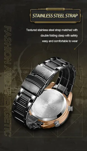 Vista 4 de NAVIFORCE Reloj para hombre, impermeable, de acero inoxidable, LED, analógico, digital, para hombre, fecha, cronómetro, alarma, reloj deportivo