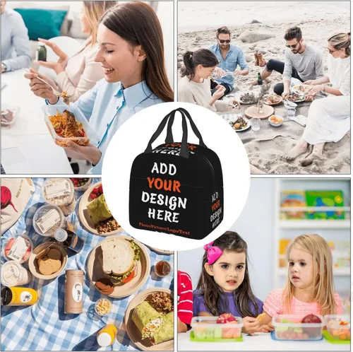 Vista 8 de Bolsas de almuerzo personalizadas para mujeres u hombres, personalizan tu nombre o imagen, bolsa de almuerzo aislada, contenedor de almuerzo