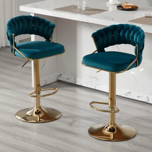 Vista 19 de DUOMAY Juego de 2 taburetes de bar giratorios modernos, taburetes de bar de terciopelo de altura ajustable con respaldo bajo para isla de Negro