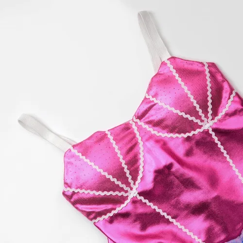 Vista 3 de Melaura Disfraz de sirena rosa para niñas vestido de fiesta de cumpleaños con accesorios