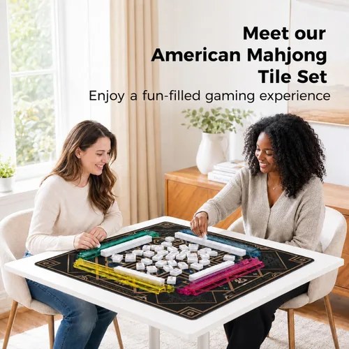 Vista 7 de American Mahjong Set - Juego de azulejos Mahjong de viaje con bolsa, juego Azul claro