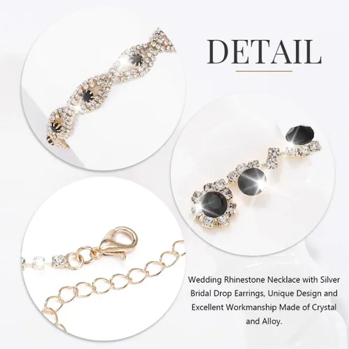 Vista 5 de Unicra Juego de joyas de boda con diamantes de imitación, collar de novia, pulsera, aretes, juego de bisutería para mujeres y novias