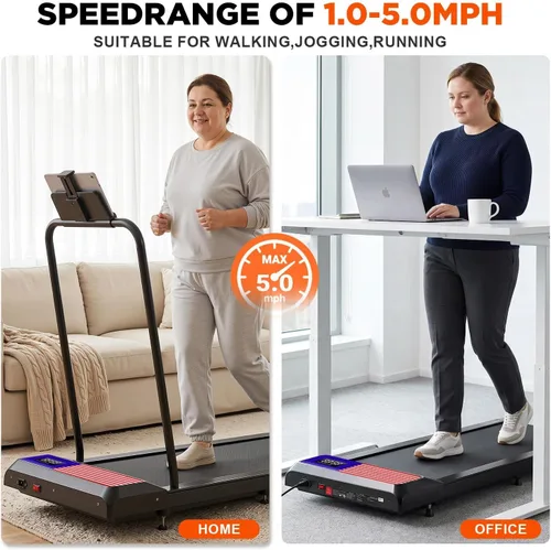 Vista 5 de Under Desk Treadmill with Incline, Portable Walking Pad with Handlebar Rojo
