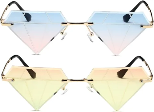 Vista 2 de JOVAKIT Gafas de sol triangulares con forma de diamante para mujeres y hombres, gafas de sol vintage sin montura retro para fiesta rave, gafas