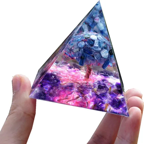 Vista 8 de Árbol de la vida hecho a mano Orgonita Pirámide Peridoto con Piedra de Cristal de Obsidiana Positivo Reiki Generador de Energía Curativa Colección