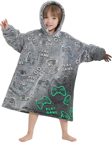 Vista 22 de Mewkou Manta con Capucha Portátil para Niños Sudadera con Capucha de Sherpa Extra Grande para Niños, Niñas y Niños Pequeños de 2 a 6 años