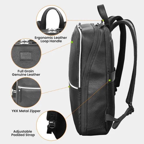 Vista 4 de LEATHER VILLAGE Mochila de cuero para hombre Bolsa de negocios profesional delgada que se adapta a mochila de trabajo y viaje de 15.6 pulgadas