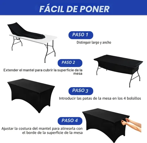 Vista 4 de Fixwal Paquete de 12 Cubiertas de Mesa de Spandex Negro para Mesas de 6 Pies, Fundas de Mesa Rectangulares Ajustadas Elásticas para Bodas