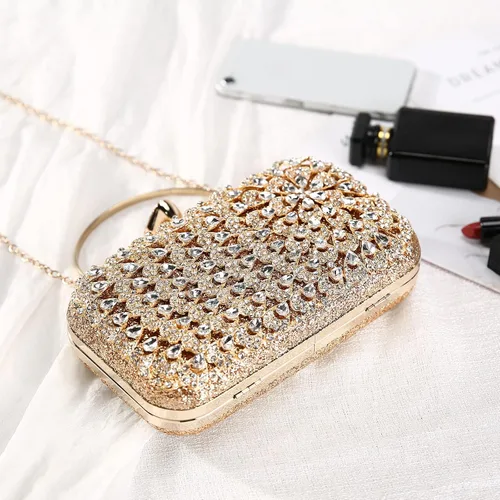 Vista 7 de UBORSE Bolso de mano de cristal de pavo real para mujer, bolsos de noche, con diamantes de imitación formales, con purpurina, para boda, novia