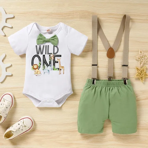 Vista 7 de GRNSHTS Ropa divertida de primer cumpleaños para bebé niño, mameluco con pajarita, mameluco para tartas