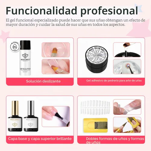 Vista 9 de Modelones - Kit de gel de uñas de 133 piezas, 32 colores con lámpara de uñas de 8 W A1-32 Colores Clásicos