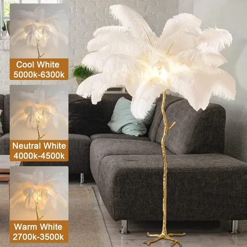 Vista 4 de Lámpara de Pie Natural de Pluma de Avestruz, Lámpara de Pie LED Moderna Regulable, Lámpara de Rincón Romántica de Princesa para Dormitorio