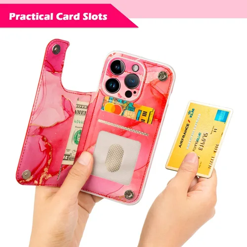 Vista 3 de Funda tipo cartera para Apple iPhone 14 Pro de 6.1 pulgadas, tarjetero de piel sintética con bloqueo RFID, funda para teléfono celular