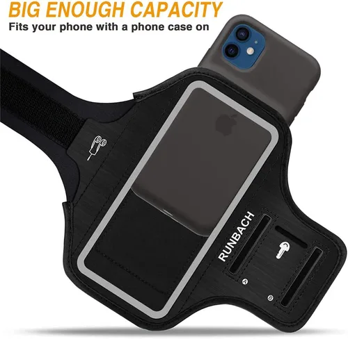 Vista 6 de Brazalete para iPhone 13 Mini/12 Mini/11 Pro/iPhone X/XS, bolsa de gimnasio con ranura para tarjetas (negro)