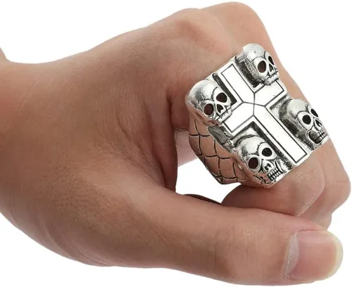 Vista 6 de Eddie Munson Juego de anillos góticos de rock para hombres y mujeres, anillos de piedra de garra de águila y cráneo punk de cerdo, joyería