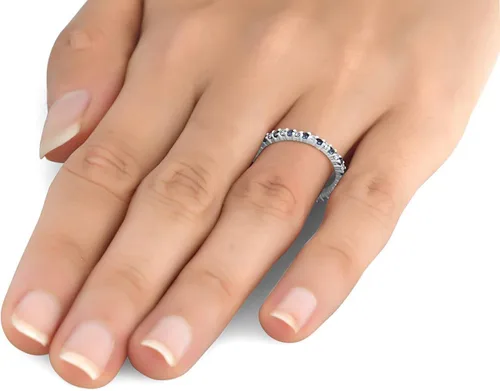 Vista 3 de Anillo de eternidad apilable con diamantes de zafiro azul de 12 quilates, oro blanco de 14 quilates