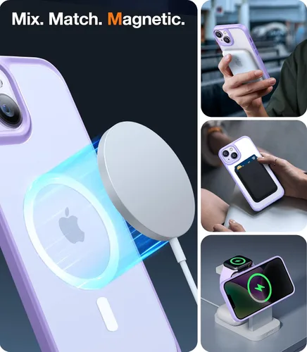 Vista 2 de TORRAS Funda para iPhone 14 y iPhone 13, diseñada para MagSafe, protección contra caídas de grado militar a prueba de golpes, funda magnética
