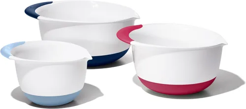 Vista 2 de OXO, juego de 3 cuencos para mezclar de plástico Good Grips – Asas de Blueberry, Jam & Seltzer, 4.7 LITROS, Grande