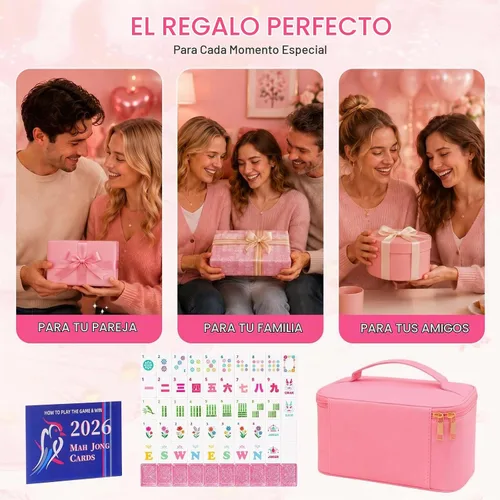 Vista 8 de Mahjong - Juego de azulejos de 160 unidades, acrílico rosa brillante