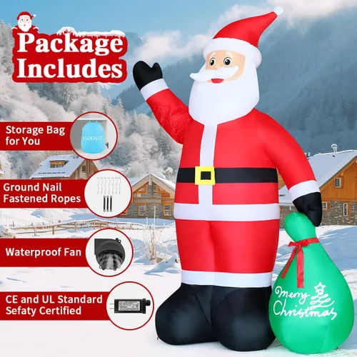 Vista 4 de GOOSH 3.14 m San Nicolás inflable de Navidad con movimiento, decoración de Santa Claus de Navidad al aire libre con bolsa de regalo y mano animada