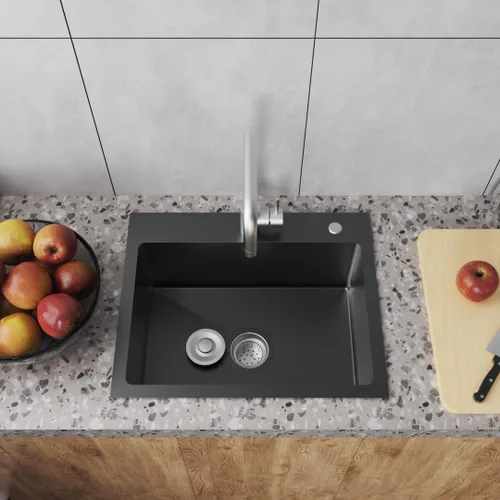 Vista 8 de Fregadero de cocina empotrable de 20" x 16" de acero inoxidable 304 de un solo compartimento montaje superior para bar con kit de drenaje y rejilla