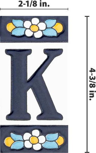 Vista 4 de Sevillano Flora Address Letters K - Azulejo de cerámica para pared, 2-1/8" x 4-3/8