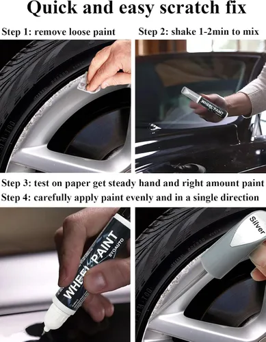 Vista 5 de SYOAUTO Pintura de retoque de borde negro brillante, bolígrafo de pintura de retoque de reparación de arañazos de rueda de automóvil, pintura