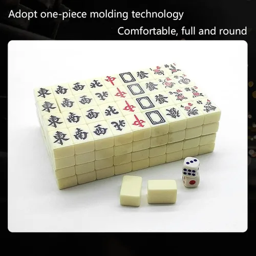 Vista 4 de Mini Mahjong 144 azulejos chinos Mahjong con 2 dados caja de cuero portátil de viaje mahjong viajes entretenimiento Mahjong para adultos, familias