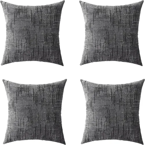 Vista 20 de Fundas de almohada decorativas de 18 x 18 pulgadas, juego de 4, suaves, sólidas, de estilo granja, fundas de almohada de chenilla para sofá, fundas
