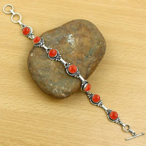 Vista 84 de Round Shape Natural & Synthetic Gemstones Silver Plated Bracelets for Women - Vintage Bohemian Style Handmade Birthstone Adjustable Link Bracelet