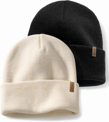 Vista 9 de FURTALK Paquete de 2 gorros con puños para hombre y mujer, gorro de Negro + Gris Oscuro