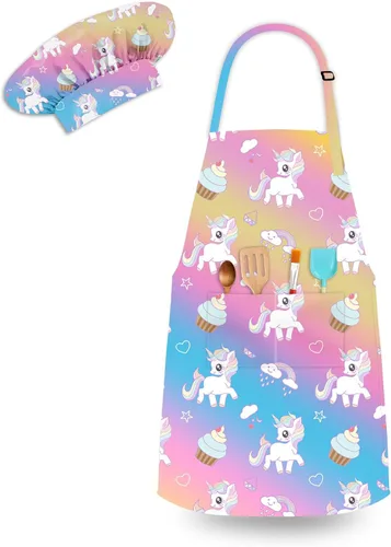 Vista 11 de Delantales para Niños para Niñas Delantales para Niños Pequeños con Bolsillos para Niños Cocinar Hornear Pintar Manualidades Arte Jardinería