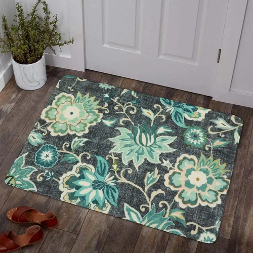 Vista 63 de Lahome - Tapete floral con estampado de cachemira, lavable, antideslizante, pequeño, anti-manchas, suave, para baño, entrada, dormitorio, Negro