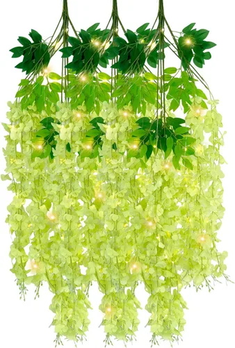 Vista 24 de Paquete de 5 guirnaldas de flores colgantes de glicina rosa, enredaderas de flores artificiales de 3.77 pies, glicinia falsa, guirnalda colgante