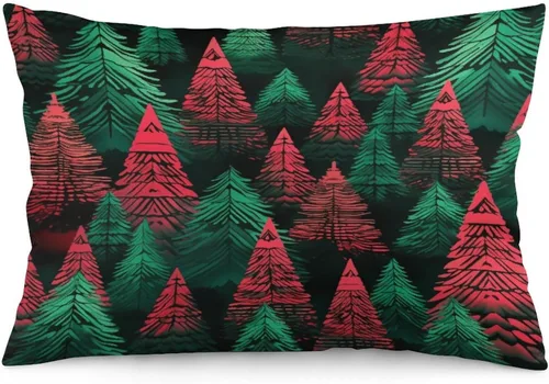 Vista 9 de Protector de almohada de árboles de pino de Navidad rojo y verde de 12 x 20 pulgadas, funda de cojín de vacaciones de invierno, funda de almohada