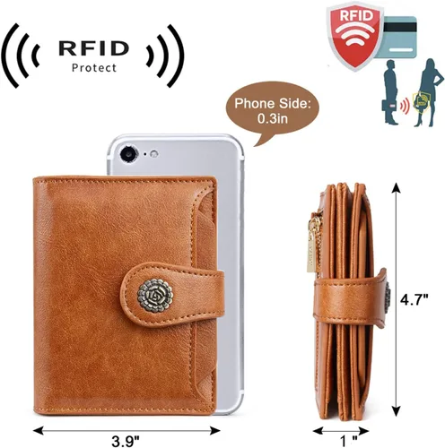 Vista 3 de CLUCI Cartera RFID triple pequeña para mujer, 1 Cera de aceite marrón