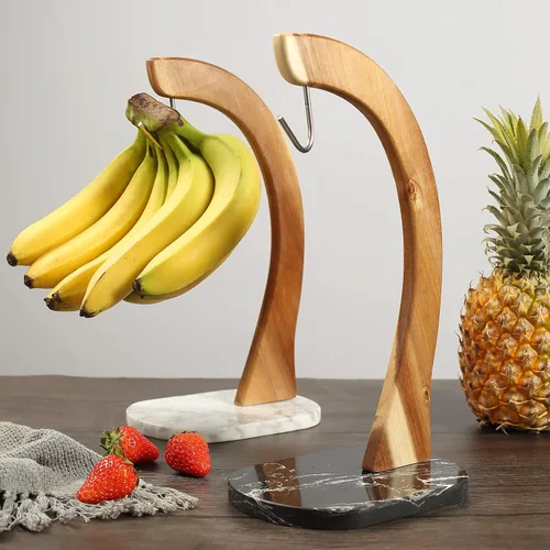 Vista 6 de everous Soporte de plátano con base de mármol negro, soporte moderno para plátano, soporte para árbol para cocina y hogar, sin deslizamiento