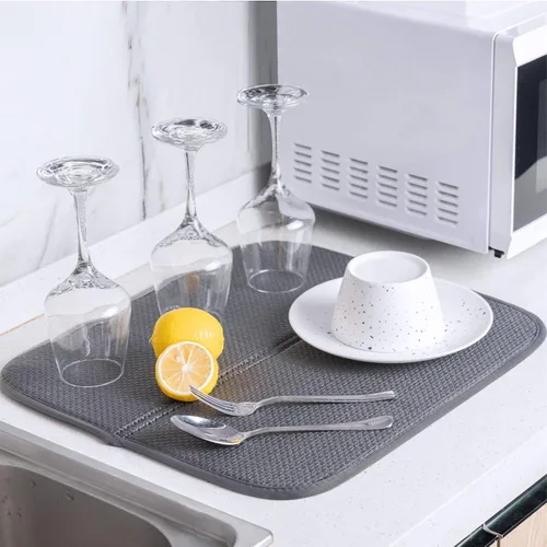 Vista 2 de Paquete de 2 tapetes de secado de platos para encimera de cocina, absorbentes, tapetes escurridor de platos de microfibra, almohadilla de secado