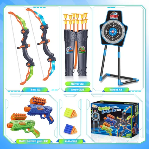 Vista 2 de SpringFlower 2 Bow and Arrow Sets with LED Light-up,2 Foam Dart Guns for Kids 5 6 7 8 9 10+ Years Old, Archery Set with Standing Target for Boys &