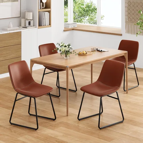 Vista 10 de Soohow Juego de 4 sillas de comedor modernas de mediados de siglo, sillas de cocina tapizadas de piel sintética con patas de metal, cómodas sillas