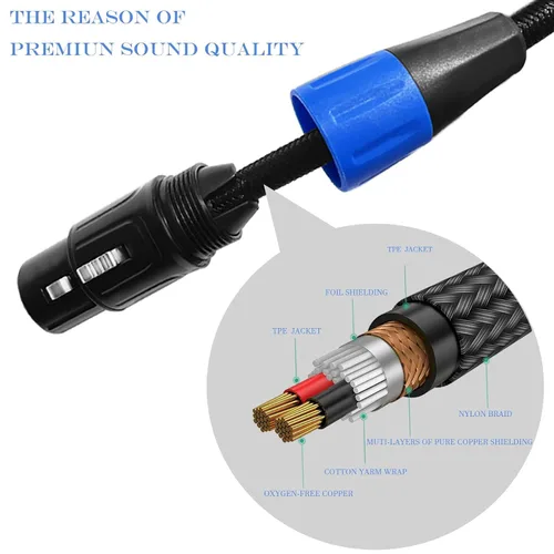 Vista 4 de Cable de micrófono equilibrado TRS hembra XLR a 1/4 de pulgada (0.250 in), trenzado de nailon de 3 pines XLR hembra a cuarto de pulgada TRS macho