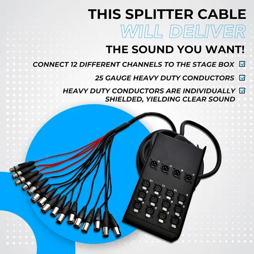 Vista 4 de Seismic Audio Cable Snake Sub de Envío XLR de Perfil Bajo de 12 Canales, Cable Divisor XLR, 25 Pies