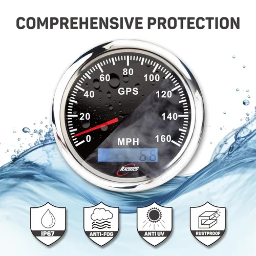 Vista 3 de RACETECH Juego de 6 Instrumentos – Velocímetro GPS de 85mm 260 km/h y Tacómetro 10000 RPM – Medidores de 52mm de Combustible, Aceite, Temperatura