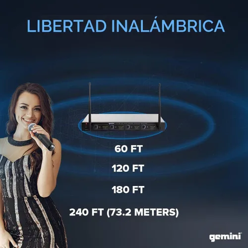 Vista 3 de Gemini Sistema de micrófono de mano inalámbrico UHF de 4 micrófonos (UHF-04M)