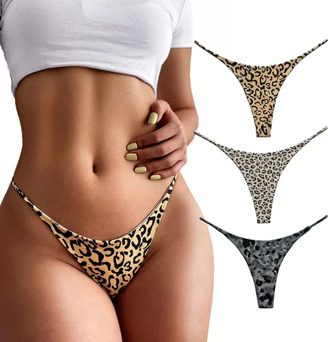 Vista 38 de Tanga de encaje sin costuras para mujer, ropa interior de cintura alta con tiras en G Serie 010-leopardo