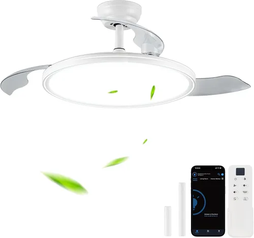 Vista 10 de Bella Depot Ventilador de techo retráctil con luces y control remoto con 3 cambios de color, opciones de temporización, silencioso y silencioso